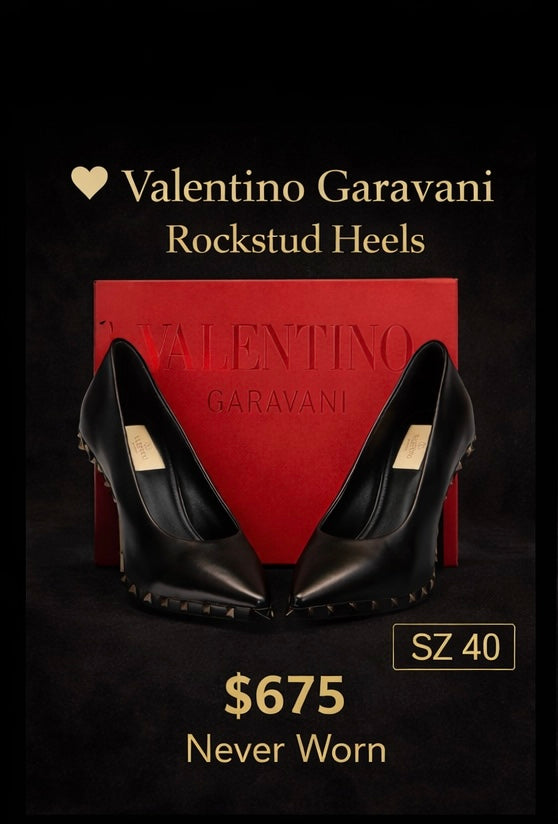 Valentino Garavani Rockstud Black Leather Heels | Boujee Closet