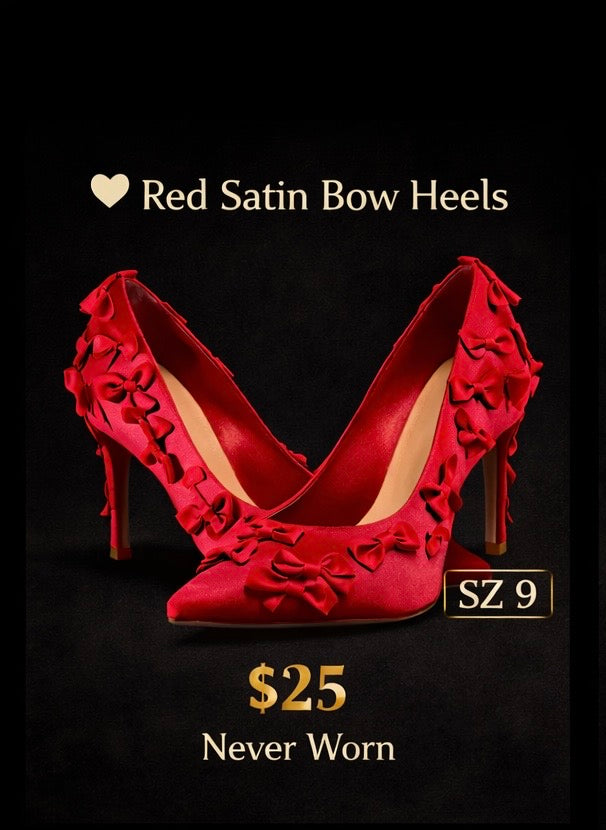 Gianni Bini Red Satin Bow Heels | Never Worn | Boujee Closet