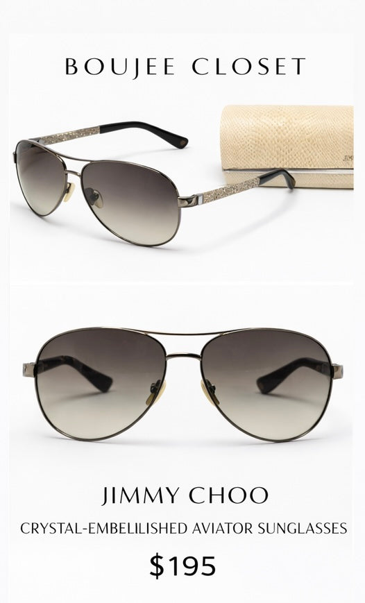 Jimmy Choo Crystal Aviator Sunglasses – Gunmetal | Boujee Closet