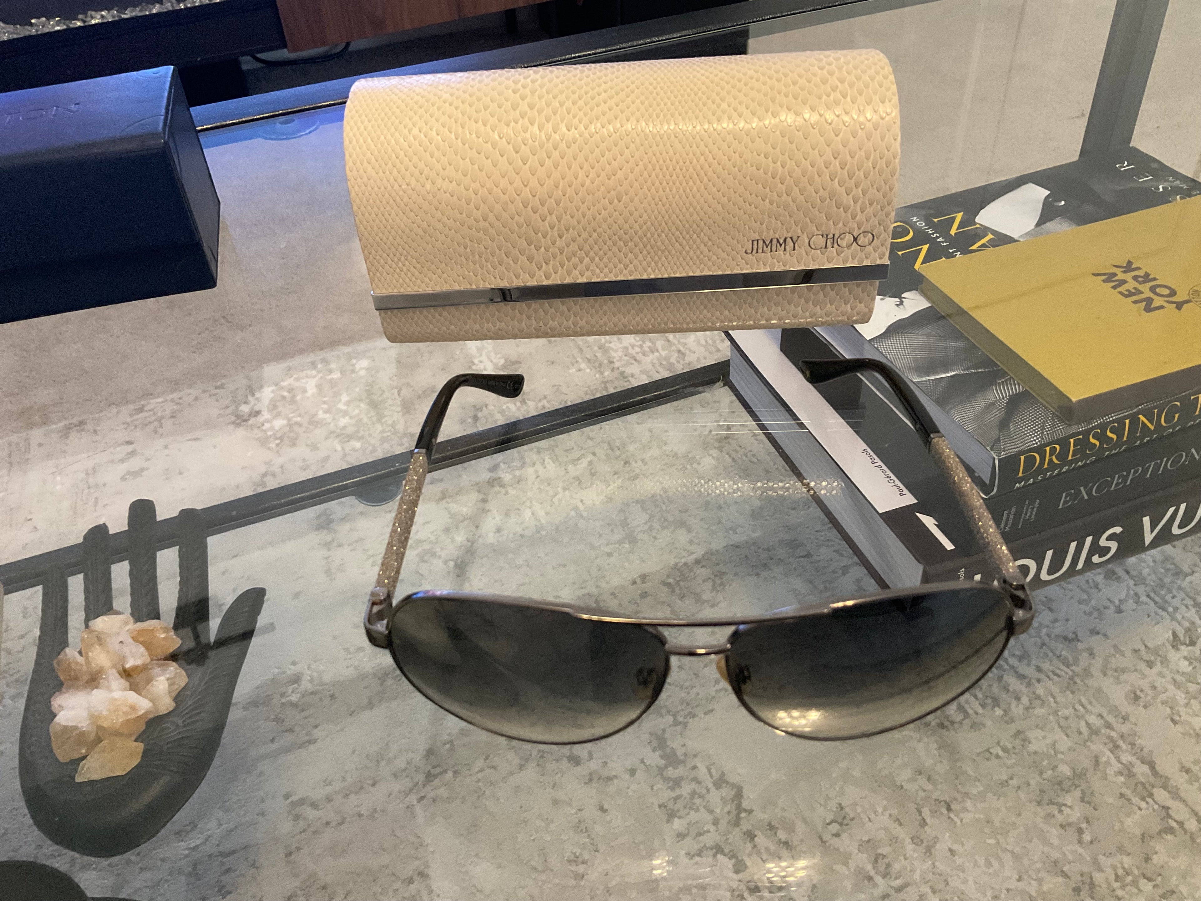 Jimmy Choo Crystal Aviator Sunglasses – Gunmetal | Boujee Closet