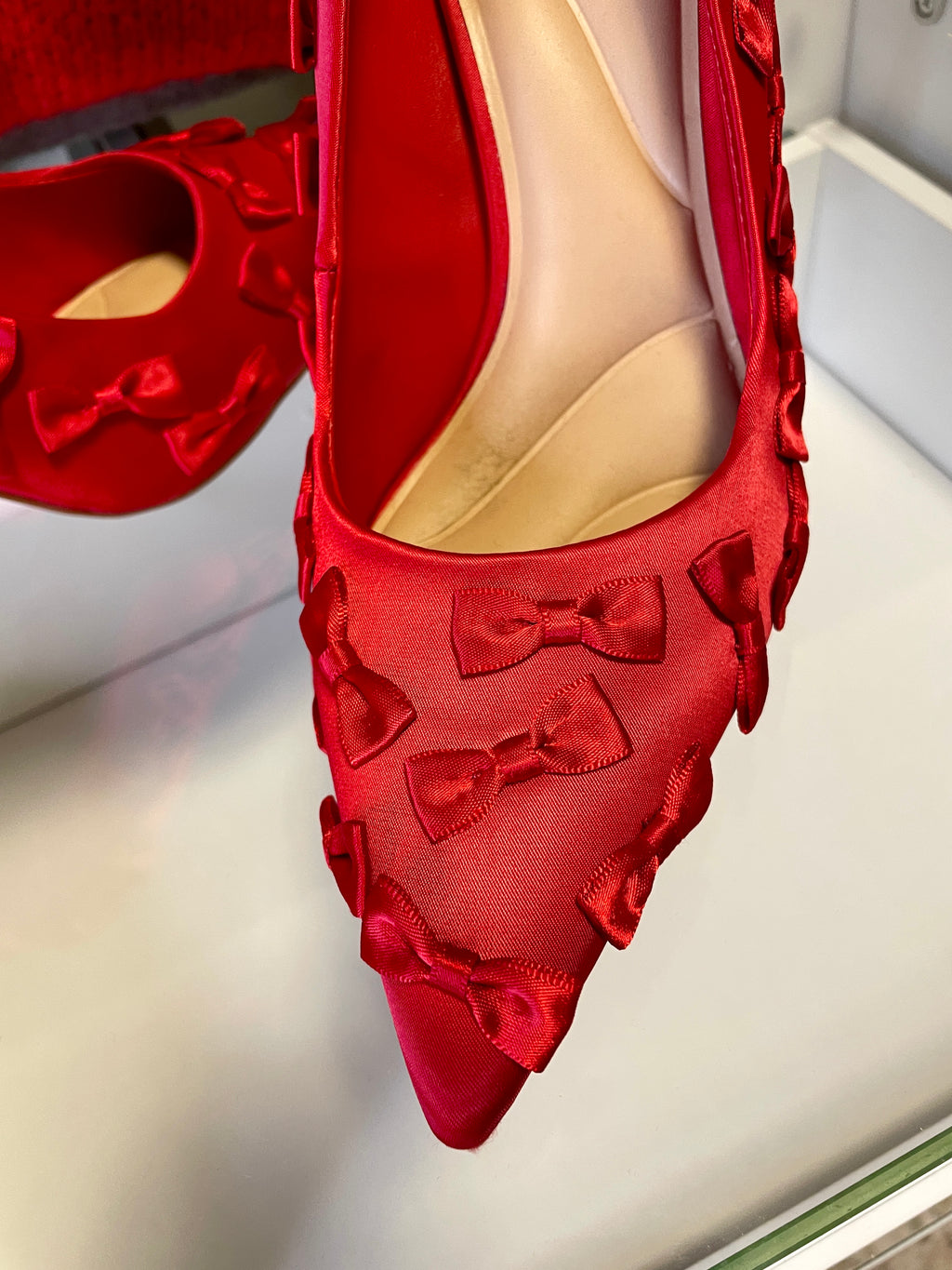 Gianni Bini Red Satin Bow Heels | Never Worn | Boujee Closet
