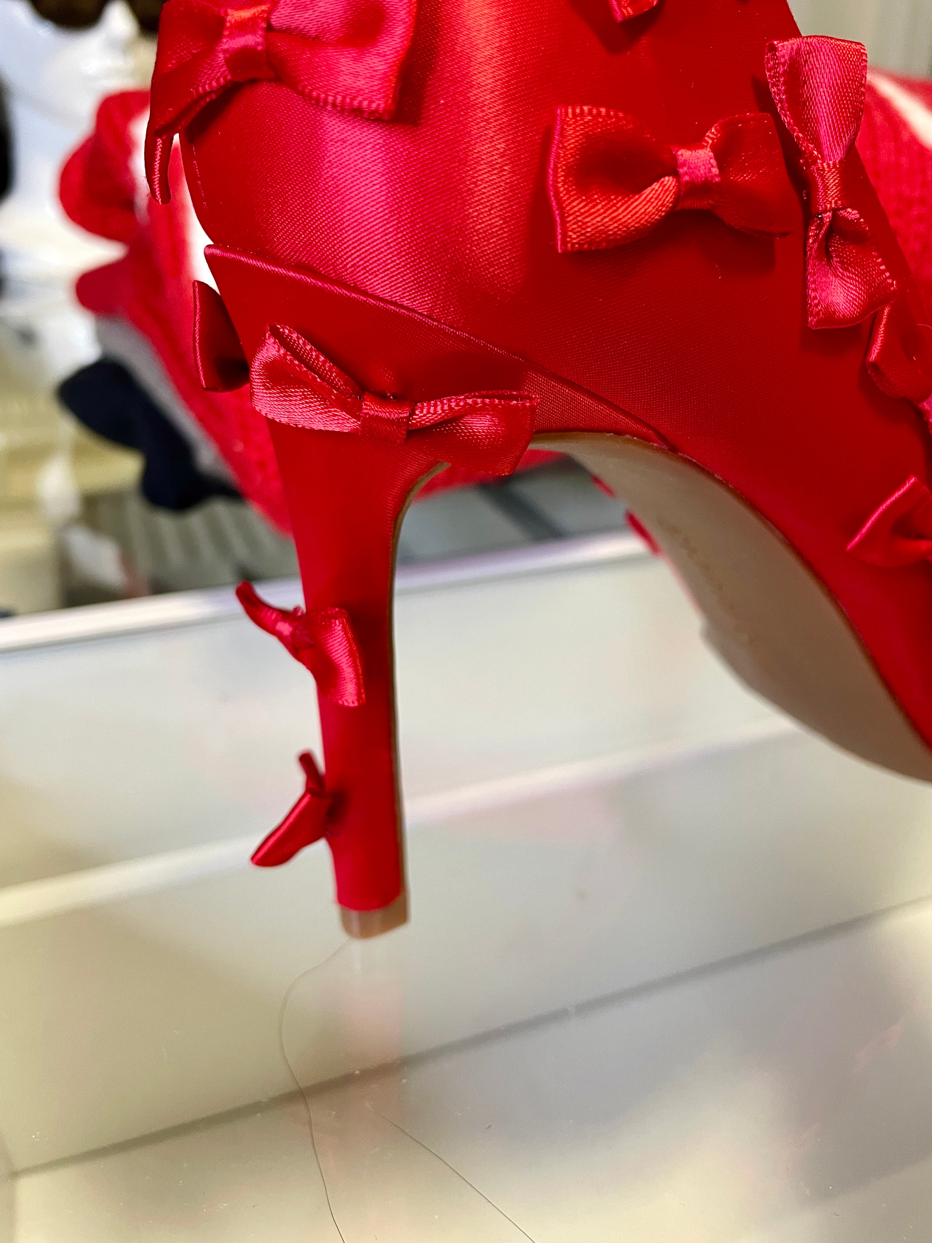 Gianni Bini Red Satin Bow Heels | Never Worn | Boujee Closet
