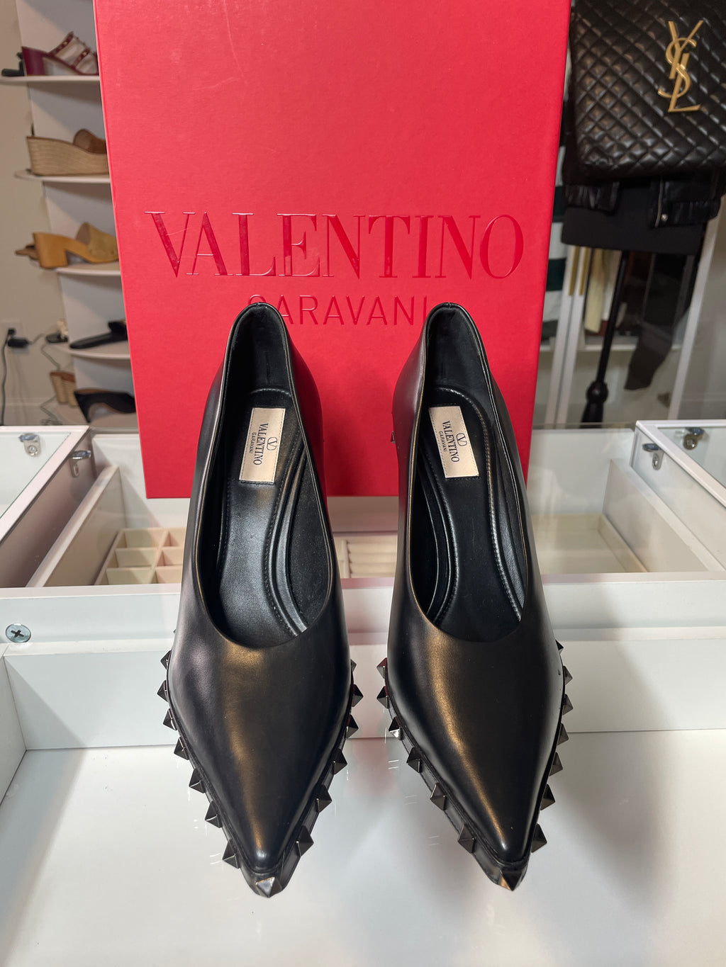 Valentino Garavani Rockstud Black Leather Heels | Boujee Closet