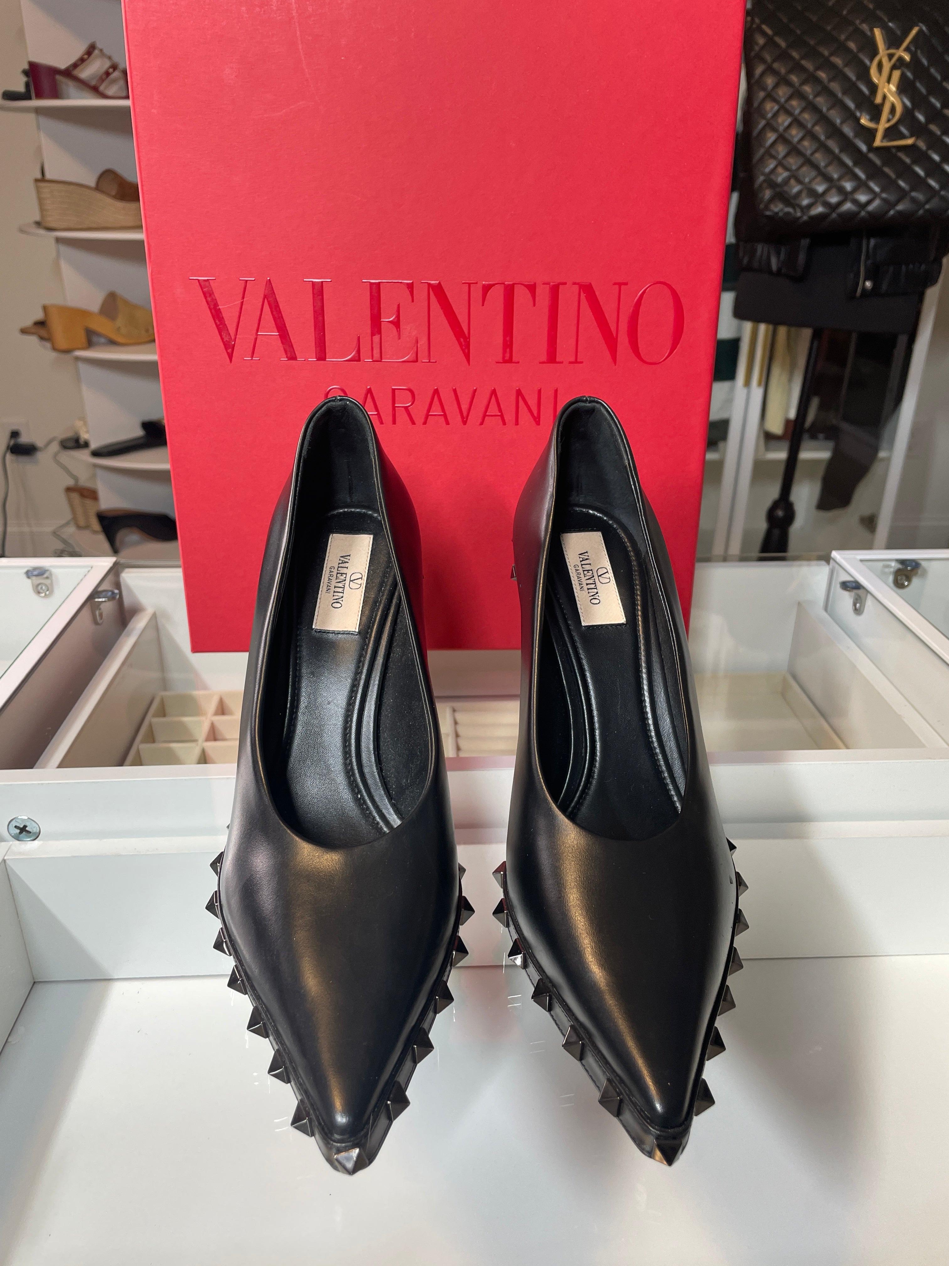 Valentino Garavani Rockstud Black Leather Heels | Boujee Closet